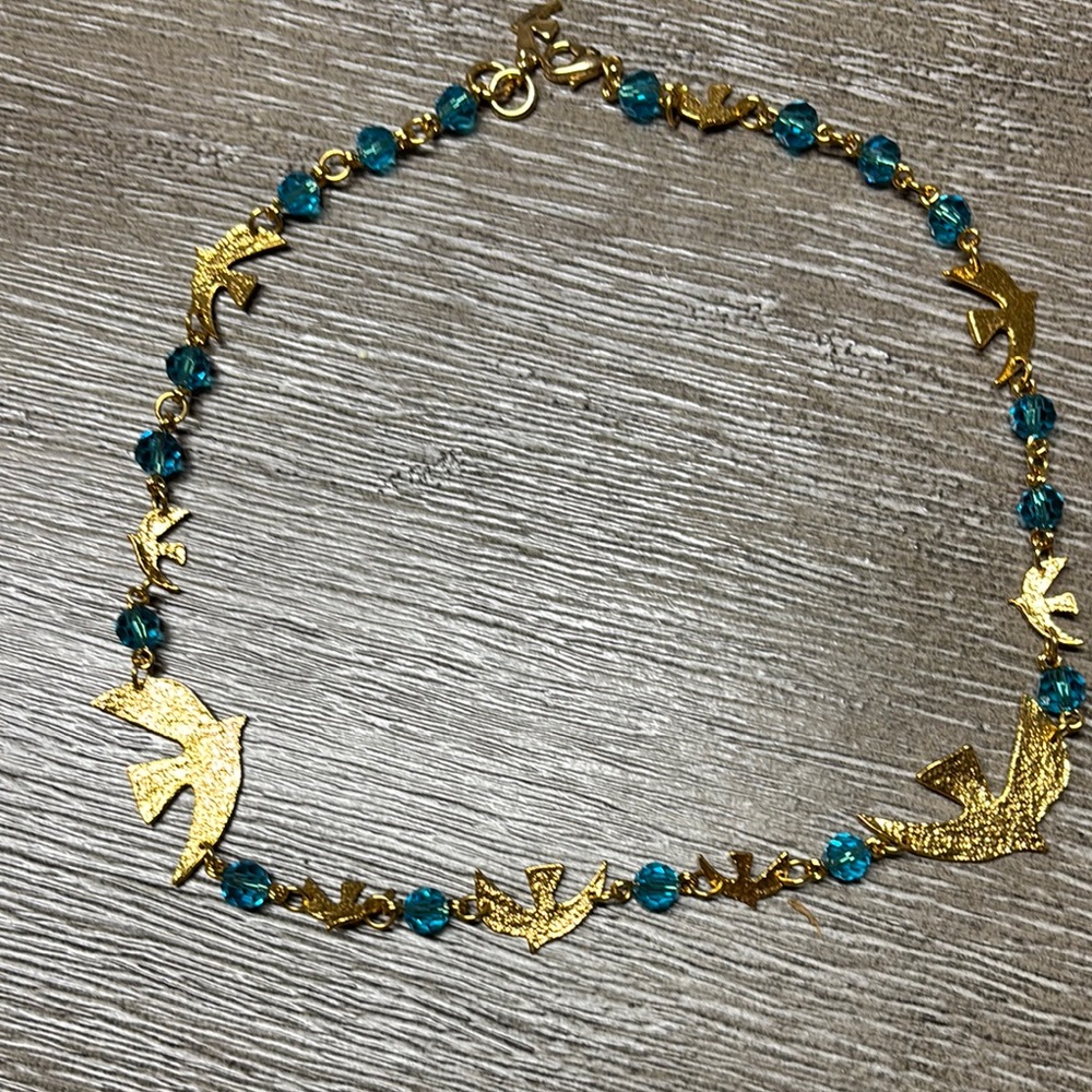 Chic Gold and Blue Bird Necklace